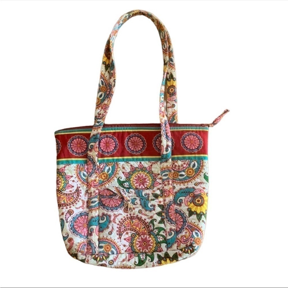 Quilted Paisley and Floral Red Pink Blue and White Shoulder Bag‎ Tote